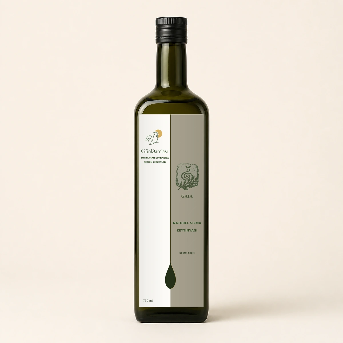 Gaia 750 ml · Koyu yeşil cam şişe ambalajı