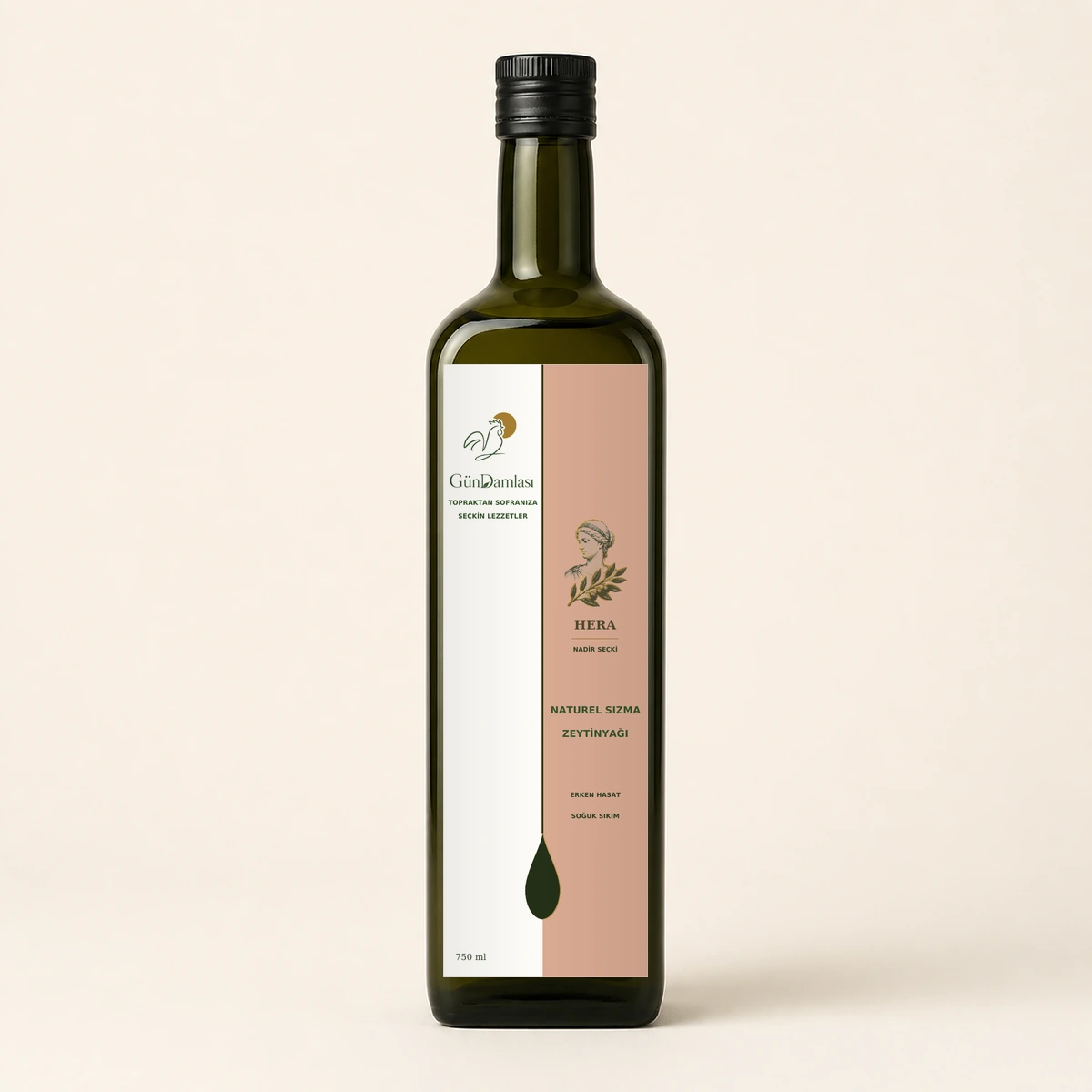 Hera 750 ml · Koyu yeşil cam şişe ambalajı