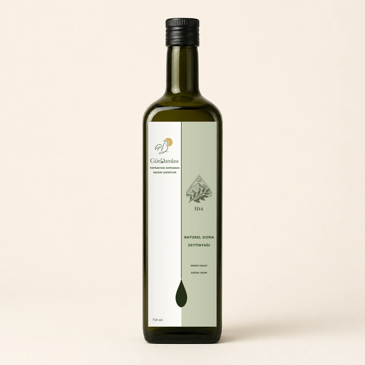 İda 750 ml · Koyu yeşil cam şişe ambalajı