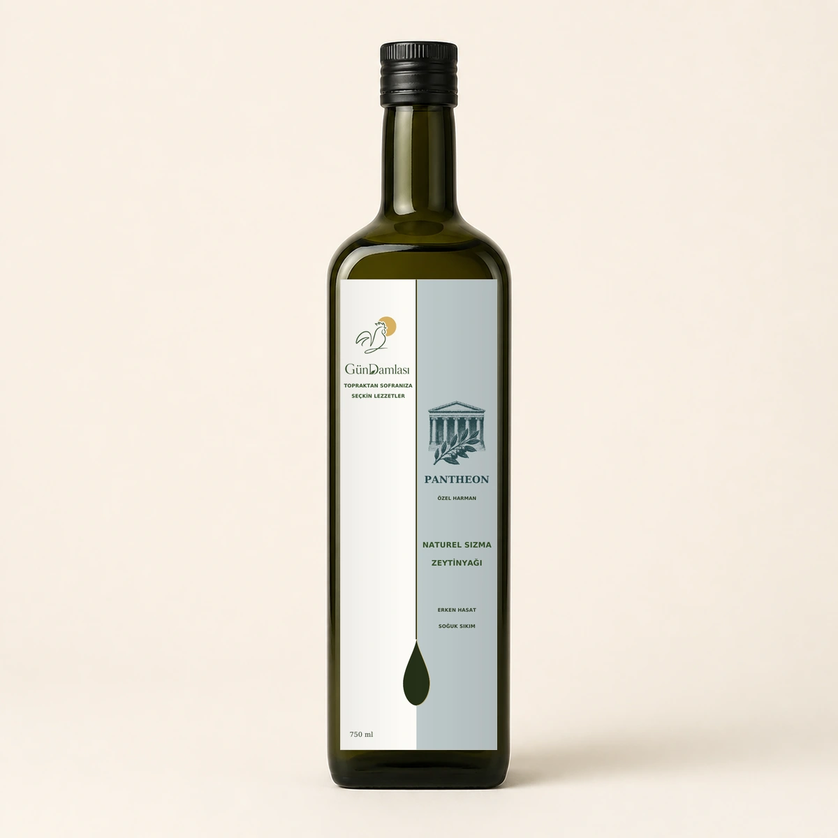 Pantheon 750 ml · Koyu yeşil cam şişe ambalajı